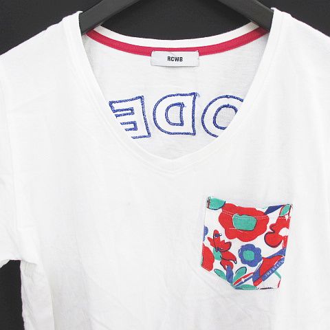 ロデオクラウンズワイドボウル Rodeo Crowns Wide Bowl Rcwb 半袖 Tシャツ カットソー Vネック M 白系 ホワイト ロゴ 文字 刺繍 胸ポケット 綿 コットン レディース 077 202008250479 ベクトルパーク