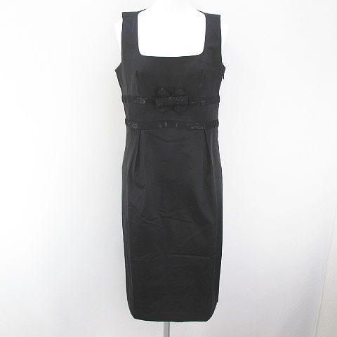 ラブモスキーノ Love Moschino ノースリーブ 膝丈 タイトワンピース 46 黒系 ブラック ストレッチ リボン スパンコール 綿 コットン 裏地 レディース 077 ベクトルパーク