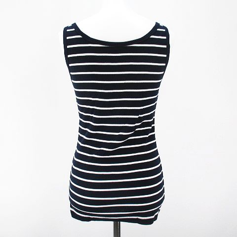 ユニクロ Uniqlo ボーダー柄 ノースリーブ カットソー タンクトップ L ネイビー 紺系ヘンリーネック リブ 綿 コットン レディース 077 ベクトルパーク