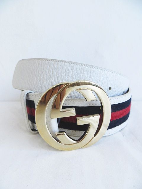 グッチ GUCCI シェリーライン GGロゴ114876 レザーベルト ホワイト系 