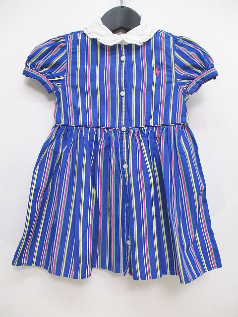 ラルフローレン Ralph Lauren 半袖 ワンピース ストライプ ボタン オムツカバー ブランドロゴ 24m 青 ブルー キッズ 077 ベクトルパーク