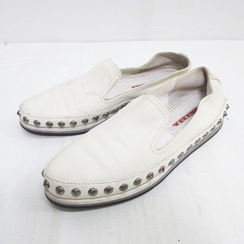 プラダ Prada スリッポン スタッズ 37 5 ホワイト 白 レザー 革 レディース 077 ベクトルパーク