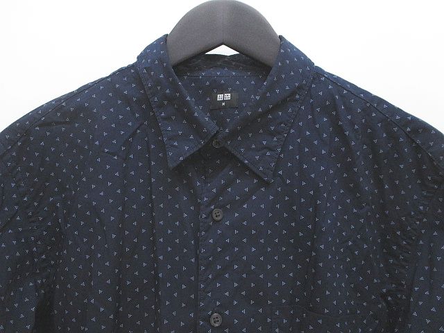 ユニクロ Uniqlo 長袖 シャツ M ドット ネイビー プリント 総柄 ボタン 綿 コットン メンズ 077 ベクトルパーク