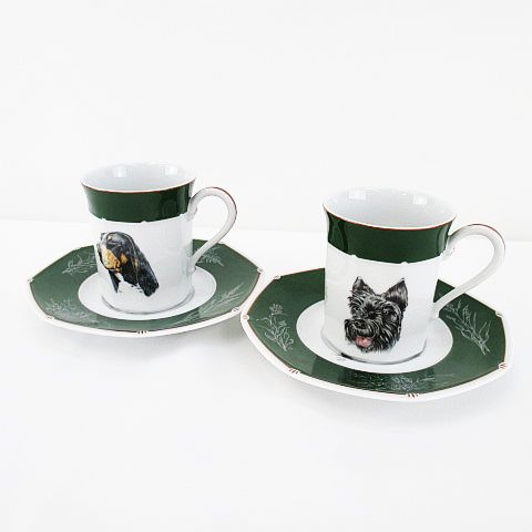 エルメス HERMES 犬 カップ＆ソーサ― 2客 スコッチテリア ガスコーニュ 