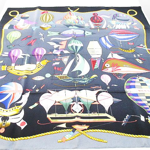 エルメス HERMES 絹 シルク カレ90 LES FOLIES DU CIEL 大空の狂気 