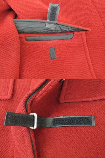 プラダ PRADA ロング ウール フードコート 46 レッド 赤系 ベルクロ