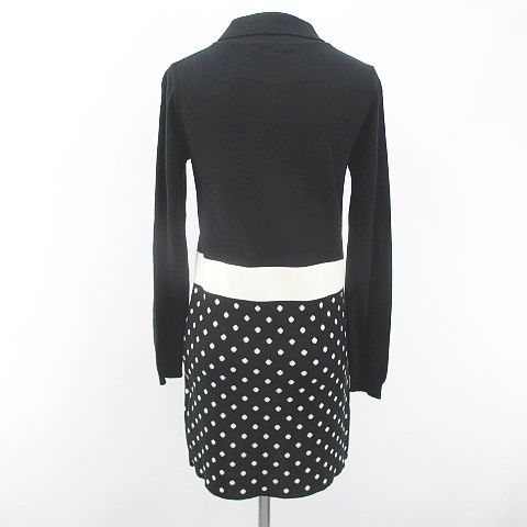 マリークワント Mary Quant 水玉 ドット 長袖 膝上 ミニ ニットワンピース 黒系 ブラック リブ ライン レディース 077 ベクトルパーク