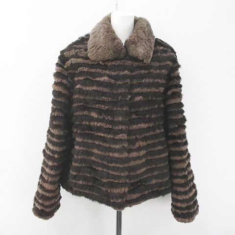 ファー ジャケット コート F 茶系 ブラウン フロントホック ラビットファー 毛皮 裏地 モード クエロス レディース 077 ベクトルパーク