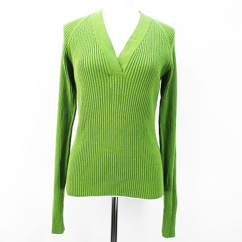 エルメス Hermes 長袖 ニット セーター Hロゴ グリーン 緑系 Vネック リブ プルオーバー レディース 077 ベクトルパーク