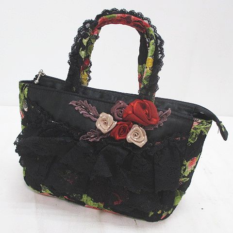 Mao Daichi マオダイチ トートバッグ レース 花柄 フラワーモチーフ ブラック 黒 サテン レディース 077 ベクトルパーク