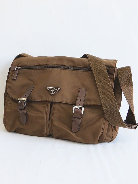 プラダ PRADA ナイロン フラップ ショルダーバッグ ブラウン カーキ系 