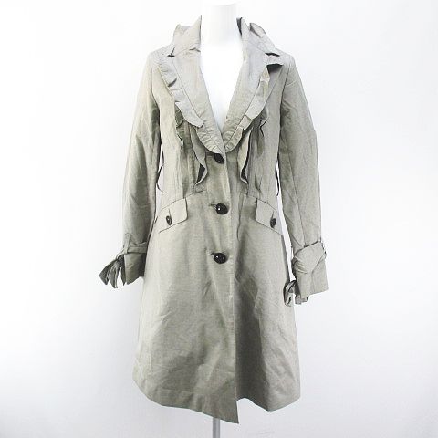 オースチン リード Austin Reed ロングコート 中綿 40 灰系 グレー 日本製 フリル ライナー ポケット 裏地 レディース 077 ベクトルパーク