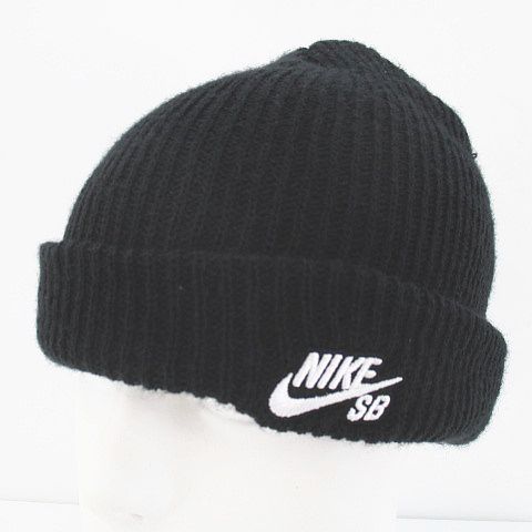 Nike ブラック ニット帽 刺繍 ナイキ NIKE ニット帽 ワッチキャップ ロゴ文字 刺繍 56cm ブラック 黒