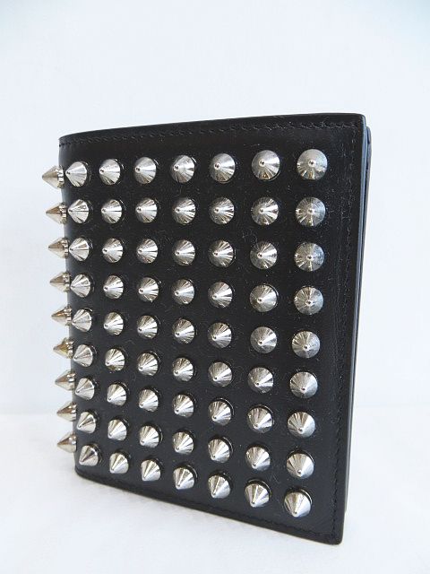 クリスチャンルブタン Christian Louboutin スパイクスタッズ 二つ折り財布 Paros Wallet Calf 黒系 ブラック レザー メンズ レディース 077 ベクトルパーク