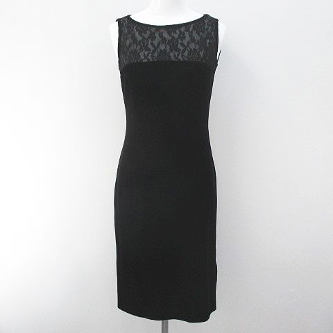 プライベートレーベル Private Label ノースリーブ ミニ丈 ワンピース M 黒系 ブラック レース ストレッチ ベロア調 光沢 レディース 077 ベクトルパーク