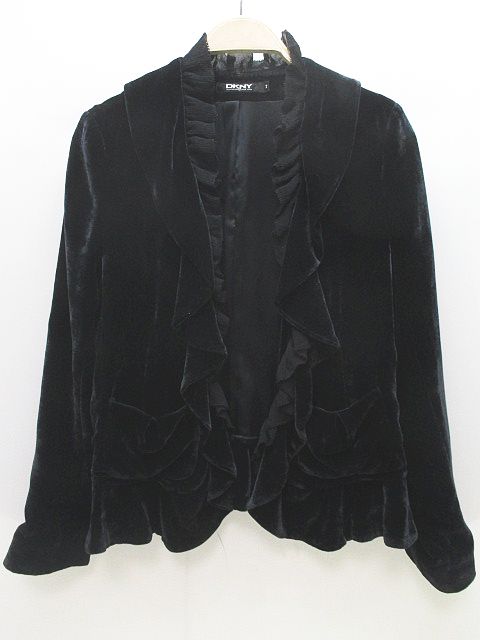 ダナキャランニューヨーク Dkny ベロア ジャケット 2 黒系 ブラック 光沢 シフォン フリル 裏地 レディース 077 ベクトルパーク