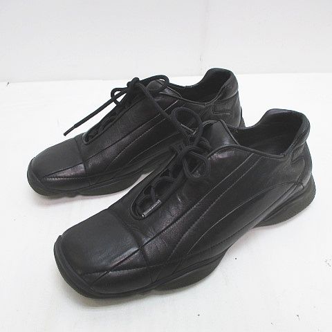 プラダ Prada スニーカー スクエアトゥ 38 5 ブラック 黒 レザー イタリア製 レディース 077 ベクトルパーク