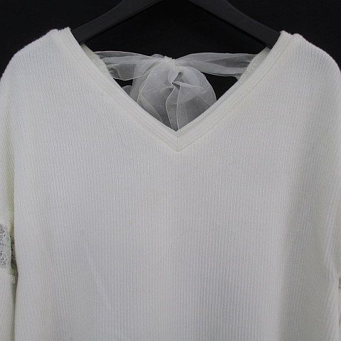 Bubbles バブルス 膝丈 ニットワンピース リボン F ホワイト 白系 レース Vネック リブ プルオーバー 裏地 レディース 077 ベクトルパーク