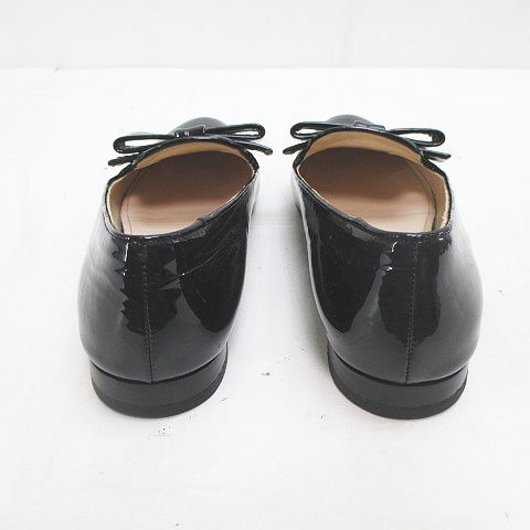 プラダ PRADA オペラシューズ リボン 37.5 ブラック 黒 エナメル 