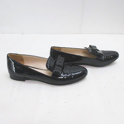 プラダ PRADA オペラシューズ リボン 37.5 ブラック 黒 エナメル レザー 革 イタリア製 レディース 在庫限最終特価 プラダ エナメルオペラシューズ フラットシューズ/バレエシューズ
