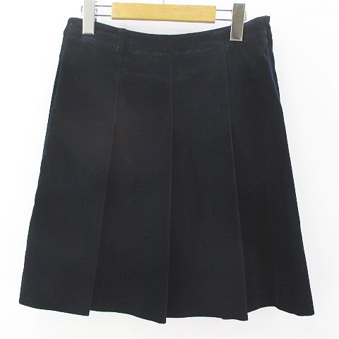 ミュウミュウ miumiu 膝丈 台形 プリーツ スカート 36 ネイビー系 紺  