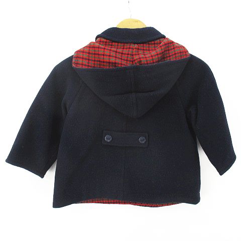 ファミリア Familiar Pコート フード 90 ネイビー 紺系 裏チェック ダブルb ウール 毛 キッズ 077 ベクトルパーク