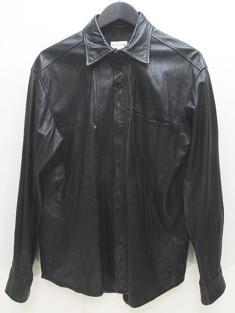 ポールスミス PAUL SMITH 牛革 レザー 長袖 シャツ M 黒系 ブラック 