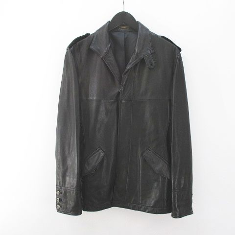 タケオキクチ Takeo Kikuchi レザー ジャケット 2 黒系 ブラック ボタン 裏地 羊革 比翼 メンズ 077 ベクトルパーク