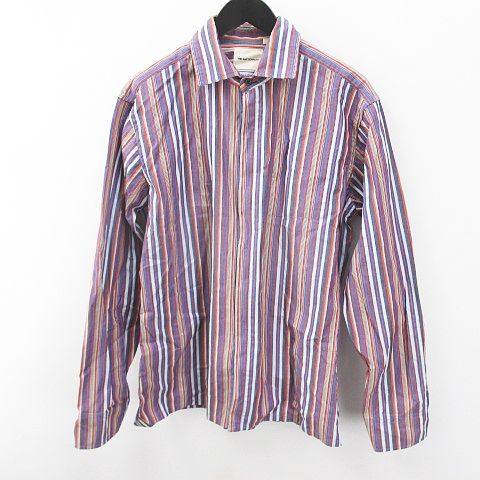 ザ スーツカンパニー The Suit Company ストライプ柄 長袖 シャツ 比翼 L 青系 ブルー ミックス ジップアップ 綿 コットン メンズ 077 ベクトルパーク