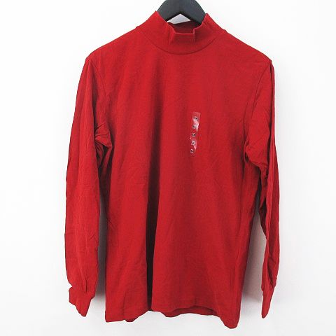 未使用品 ユニクロ Uniqlo 長袖 カットソー ハイネック Tシャツ M レッド 赤系 ストレッチ 綿 コットン タグ付き メンズ 077 ベクトルパーク