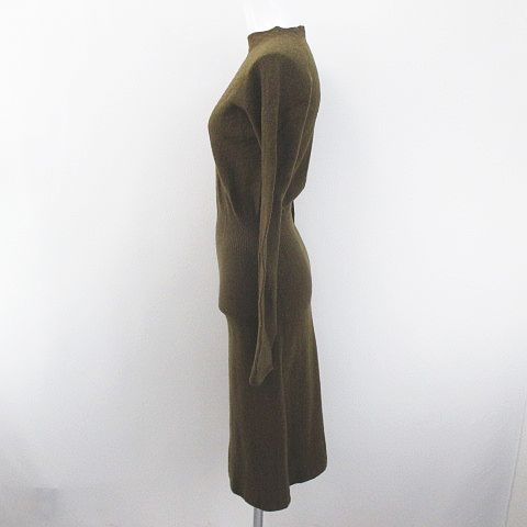 ユニクロ Uniqlo 長袖 膝丈 タイトワンピース ニット M 茶系 ブラウン 毛 ウール 無地 レディース 077 ベクトルパーク