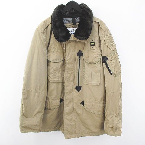 ブラウアー Blauer モッズコート ミリタリー 中綿 比翼 ファー Xl ベージュ系 ジップアップ ミディアム丈 ライナー ロゴ 文字 刺繍 メンズ 077 ベクトルパーク