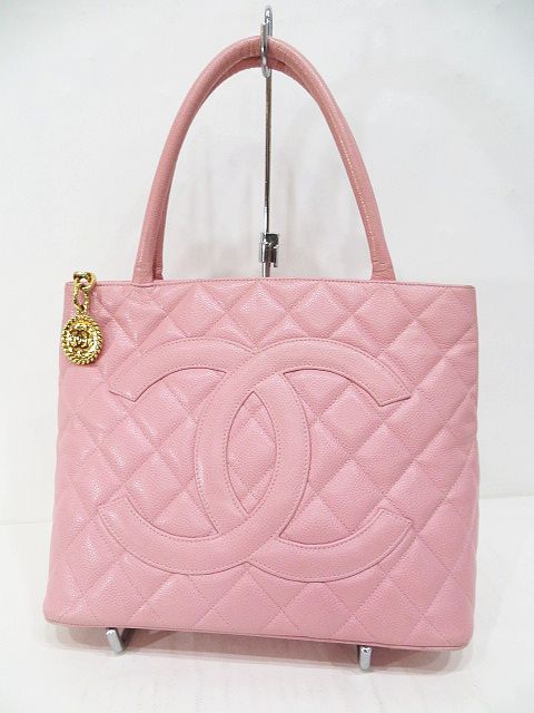 シャネル CHANEL キャビアスキン 復刻トート バッグ レザー ピンク  