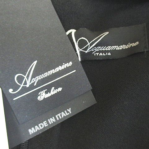 未使用品 アクアマリン Aquamarine 長袖 膝上 ミニ ワンピース 13 黒系 ブラック イタリア製 ストレッチ 総柄 タグ付 レディース 077 ベクトルパーク