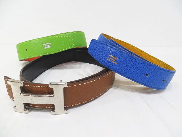 エルメス HERMES Hベルト コンスタンス レザー 替え2本付き セット 緑 