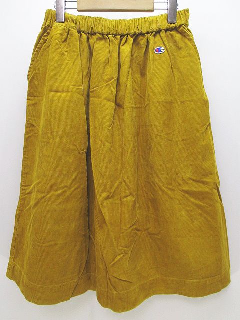 チャンピオン Champion ロング丈 コーデュロイ フレアスカート M 黄系 マスタード ロゴ 刺繍 ギャザー レディース 077 ベクトルパーク