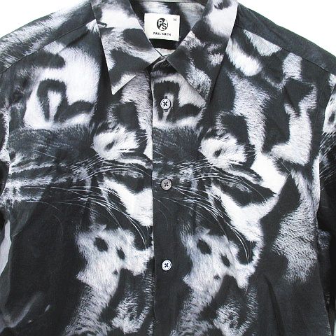 ポールスミス PAUL SMITH タイガー柄 虎 長袖 シャツ M ブラック 黒系 