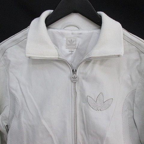 アディダス Adidas レザージャケット 羊革 M 白系 ホワイト ジップアップ ロゴ ライン 裏地 メンズ 077 ベクトルパーク