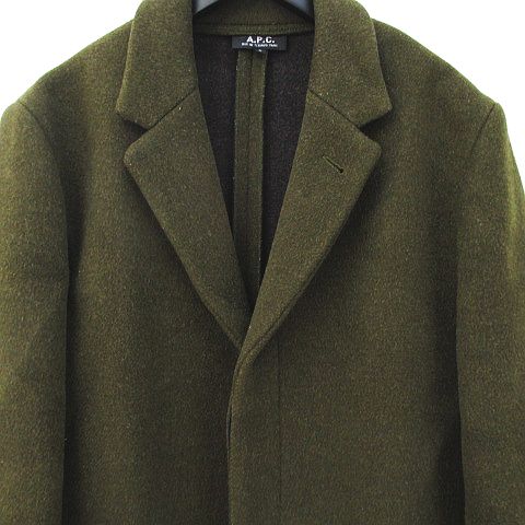 アーペーセー A P C チェスターコート ロング S カーキ グリーン 緑系 比翼 ボタン ウール 毛 メンズ 077 ベクトルパーク