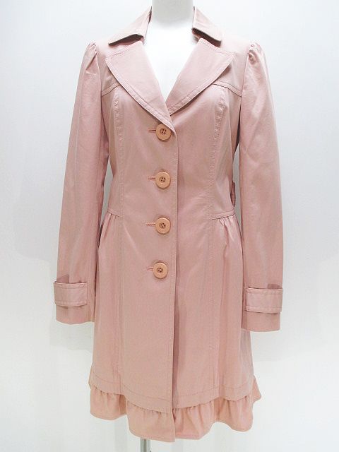 プライドグライド Prideglide スプリングコート ロング丈 38 ピンク 無地 フリル ギャザー 裏地 レディース 077 ベクトルパーク