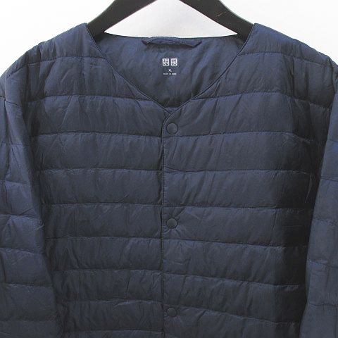ユニクロ Uniqlo ダウンジャケット ノーカラー インナーダウン 中綿 Xl 紺系 ネイビー ボタン ポケット 裏地 メンズ 077 ベクトルパーク