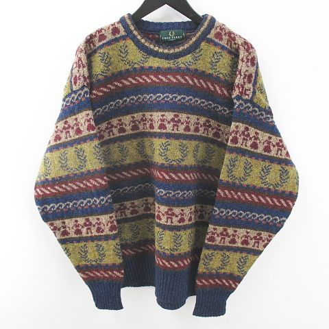 フレッドペリー FRED PERRY 長袖 ニット セーター L 青系 ブルー 