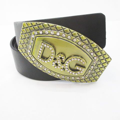 ドルチェ ガッバーナ ドルガバ Dolce Gabbana レザー ベルト 茶系 ブラウン トップ式 ロゴ文字 バックル ラインストーン メンズ 077 ベクトルパーク