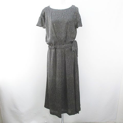 インゲボルグ Ingeborg フレンチスリーブ ロング丈 カシュクール ワンピース 4 黒系 水玉柄 ドット 総柄 裏地 レディース 077 ベクトルパーク