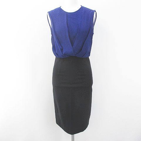 バイ マレーネ ビルガー By Malene Birger ノースリーブ 膝丈 ドッキング ワンピース 34 青系 ブルー 黒系 ブラック バイカラー 絹 シルク 背中開き レディース 077 ベクトルパーク
