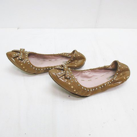 ミュウミュウ miumiu バレエシューズ スタッズ リボン 37