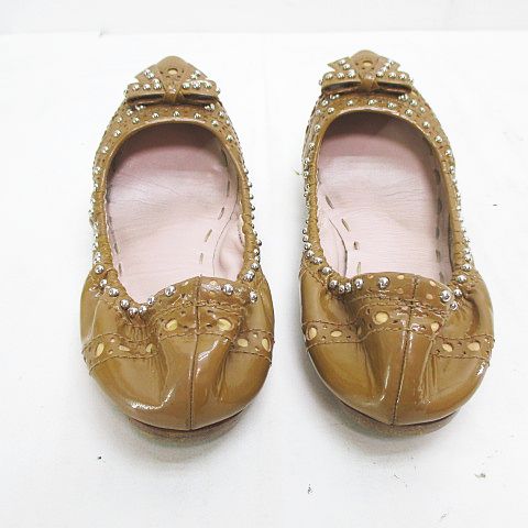 超美品☆MIU MIU☆正規品☆バレエシューズ☆37☆エナメル MIU MIU - □激レア□ miumiu バレーシューズ ストーン ブラック