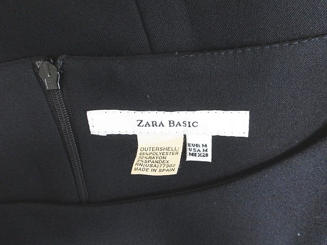 ザラ ベーシック Zara Basic ノースリーブワンピース タイト M 黒系 ブラック 無地 バックスリット ストレッチ レディース 077 ベクトルパーク
