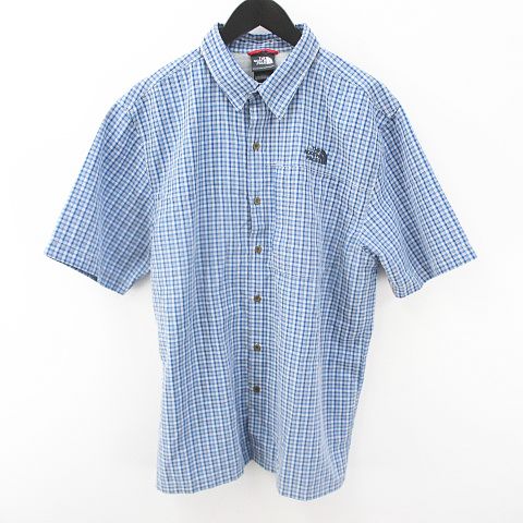 ザノースフェイス The North Face チェック柄 半袖 シャツ M 青系 ブルー ロゴ 文字 刺繍 ポケット メンズ 077 ベクトルパーク