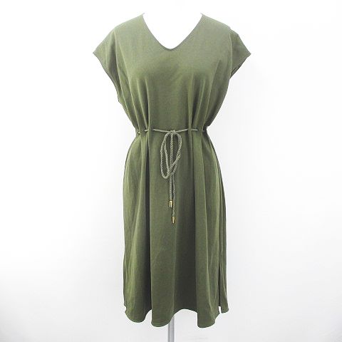 ルイス Lui S フレンチスリーブ 膝丈 ワンピース F 緑 グリーン系 ウエスト紐 綿 コットン 無地 レディース 077 ベクトルパーク
